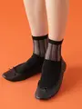【3足1,386円】シースルーストライプショートソックス クロ