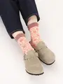 【3足1,386円】毛混ゴム口ゆったり花束フロートショートソックス  ダルピンク