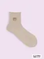 【3足1,386円】サガラ刺繍リブショートソックス ベージュ＋クマ