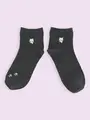 【3足1,386円】クリスマス限定にゃんこ刺繍ショートソックス チャコールモク+シロネコ