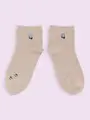【3足1,386円】クリスマス限定にゃんこ刺繍ショートソックス ベージュモク+ロシアンブルー