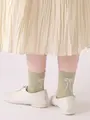 【3足1,386円】バックリボン刺繍ショートソックス ミント+アイボリー