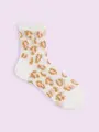 【3足1,386円】チュールヒョウ柄ショートソックス オフホワイト