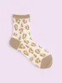 【3足1,386円】チュールヒョウ柄ショートソックス ベージュ
