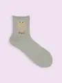 【3足1,386円】ゴム口ゆったりもふもふベイビーショートソックス グレー＋フクロウベイビー