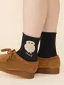 【3足1,386円】ゴム口ゆったりもふもふベイビーショートソックス チャコール＋フクロウベイビー