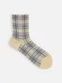 毛混チェック柄ショートソックス キナリ