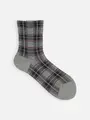 毛混チェック柄ショートソックス グレーモク