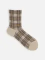 毛混チェック柄ショートソックス ベージュ