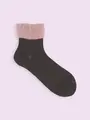 【3足1,386円】ゴム口ゆったりトップモールショートソックス チャコール+ピンクモール