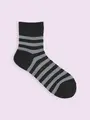 【3足1,386円】毛混ボーダーショートソックス チャコールモク