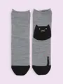 【3足1,386円】毛混 かかとねこくるくるショートソックス グレーモク