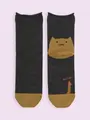 【3足1,386円】毛混 かかとねこくるくるショートソックス チャコールモク