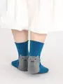 【3足1,386円】毛混 かかとねこくるくるショートソックス ブルー