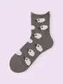 【3足1,386円】毛混ひつじ柄ソックス チャコール