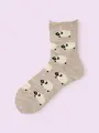 【3足1,386円】毛混ひつじ柄ソックス ベージュ
