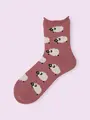 【3足1,386円】毛混ひつじ柄ソックス オールドピンク