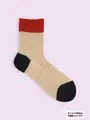 【3足1,386円】異素材三面切り替えソックス ベージュ+アカ