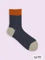 【3足1,386円】異素材三面切り替えソックス インディゴ+オレンジ