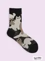 【3足1,386円】JQにゃんこカモフラ風ソックス クロ