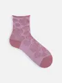 毛混ゴムなしくるくるバラ柄フロートソックス ダルピンク