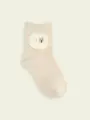 【3足1,386円】キッズ もふもふ動物ショートソックス ベージュ+ヒツジ