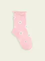 【靴下屋fam】キッズ くるくるワッフル花柄ショートソックス ピンク