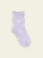 【靴下屋fam】キッズ くるくるワッフル花柄ショートソックス ラベンダー