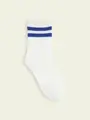 【靴下屋fam】キッズ リブ2本ラインショートソックス オフホワイト+ブルー