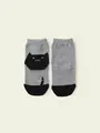 【3足1,386円】キッズ かかとねこソックス グレーモク