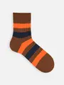 【Tabio MEN】リブビビッドボーダーショート丈ソックス ブラウン×オレンジ×ネイビー