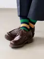 【Tabio MEN】リブビビッドボーダーショート丈ソックス ネイビー×グリーン×カラシ