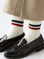 【Tabio MEN】2色ラインショートソックス オフホワイト+インクブルー+アカ