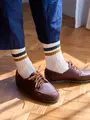 【Tabio MEN】2色ラインショートソックス アイボリー+グリーン+コニャック