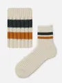 【Tabio MEN】綿混2本ラインショートソックス(27.0~29.0cm) アイボリー+グリーン+コニャック