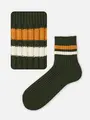 【Tabio MEN】綿混2本ラインショートソックス(27.0~29.0cm) グリーン+コニャック+アイボリー