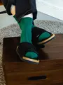 【Tabio MEN】ベーシック太リブショートソックス フォレストグリーン
