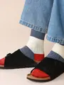 【Tabio MEN】綿リブカラーパネルショートソックス オフ+カカトレッド