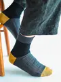 メンズ 綿リブカラーパネルショートソックス(27.0~29.0cm) ブラック+カカトイエロー