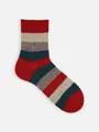 【Tabio MEN】ウールネップ異素材ボーダーショートソックス ダークレッド
