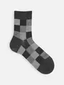 【Tabio MEN】ウールJQブロックチェックショート丈ソックス チャコール