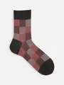 【Tabio MEN】ウールJQブロックチェックショート丈ソックス テラコッタ