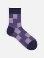 【Tabio MEN】ウールJQブロックチェックショート丈ソックス バイオレット