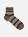 【Tabio MEN】綿麻太ボーダーショートソックス ゴムクチブラウン