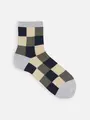 【Tabio MEN】ブロックチェックショートソックス シルバー＋ネイビー＋バニラ＋モス