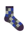 【Tabio MEN】ブロックチェックショートソックス パープル+グレースモークグリーン