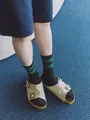 【Tabio MEN】アメリブパイルラインショート ブラック×グリーン