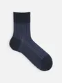 【Tabio MEN】綿麻JQストライプショートソックス コン+ブルー