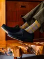 【Tabio MEN】WOOLウィンドウペインショート丈ソックス モクブラウン+イエロー