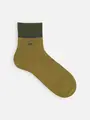 【Tabio MEN】刺繍切替ミニブロックリンクスショート丈ソックス モス＋刺繍チャコールグリーン